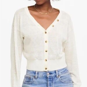 MADEWELL Linen-Blend V-Neck Cardigan S Ivory Button Lightweight Sweater B20